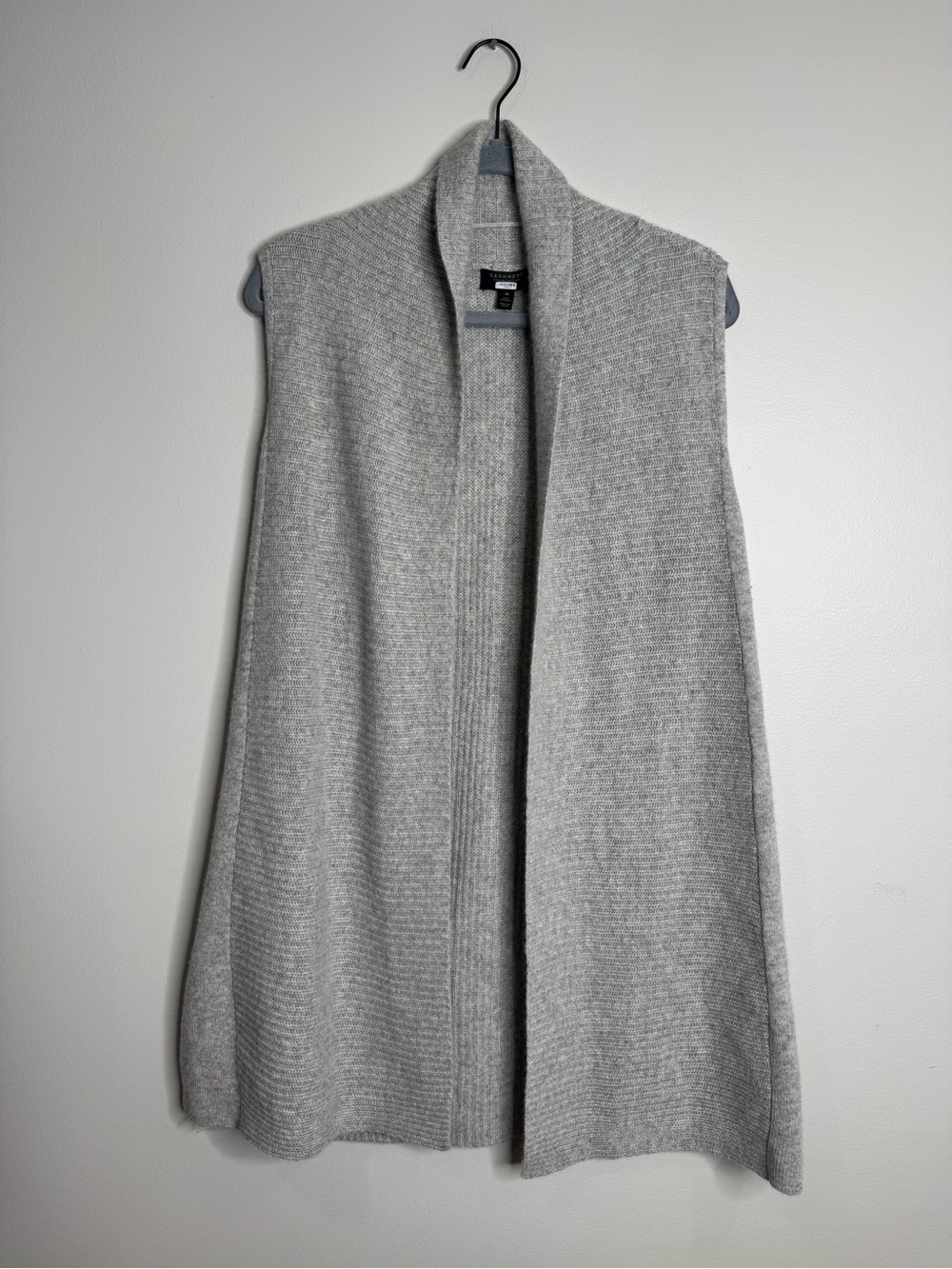 Charter Club Gray 100% Cashmere Knit Longline Open Front Sweater Vest Medium